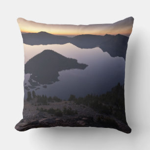Wizard Island at dawn, Crater Lake National Park Throw Pillow