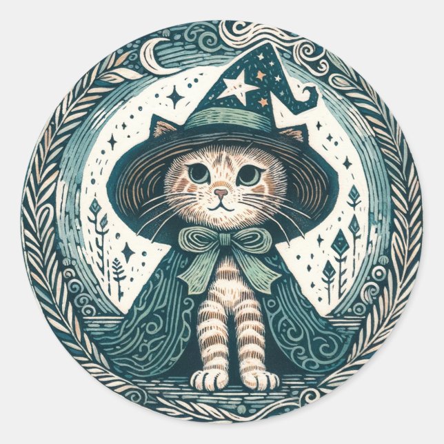 Wizard Kitty cat                                   Classic Round Sticker (Front)
