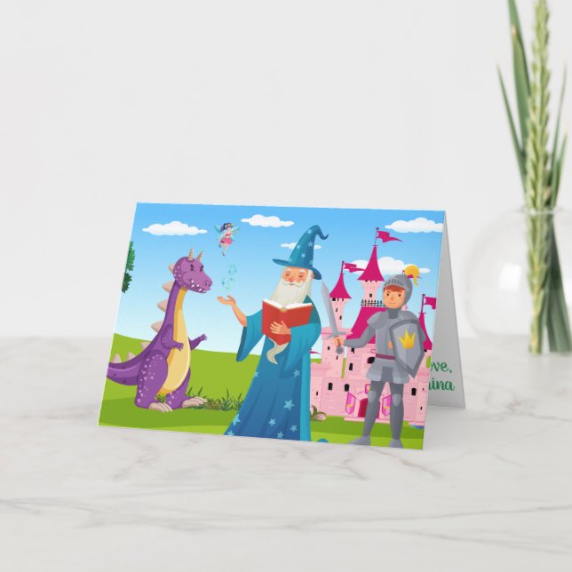 Wizard Knight Dragon Fairy Tale Kids Fab Colourful Card (Front)