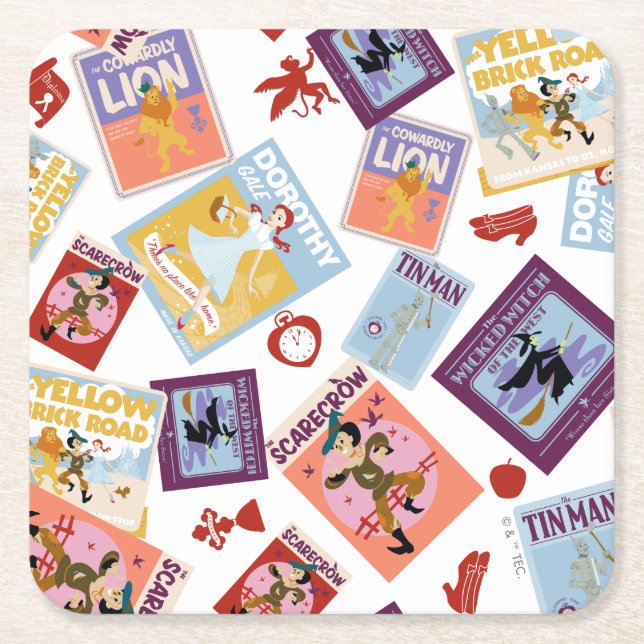 Wizard of Oz™ Character Print Toss Pattern Square Paper Coaster (Front)