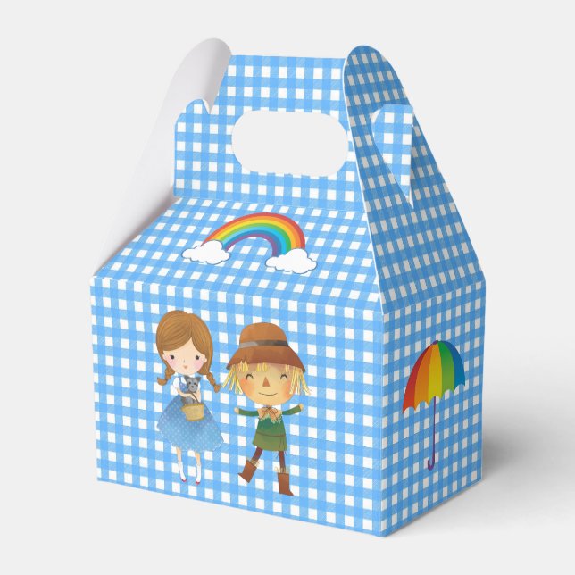 Wizard of Oz Characters on Blue and White Gingham Favor Box (Front Side)
