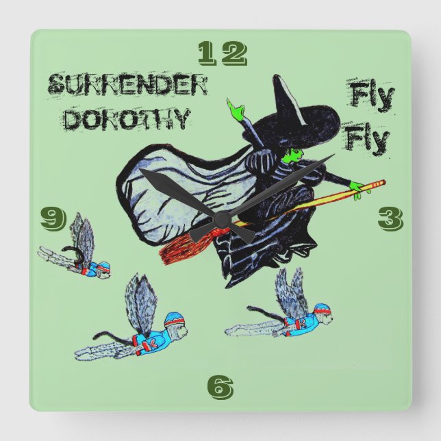WIZARD OF OZ FLYING WITCH SQUARE WALL CLOCK (Front)