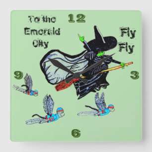 WIZARD OF OZ FLYING WITCH SQUARE WALL CLOCK