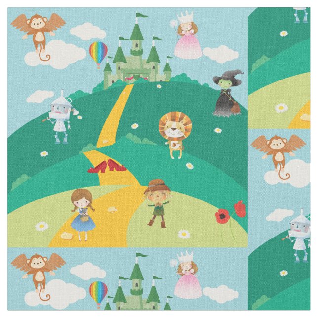 Wizard of Oz on Emerald City Background Fabric (Close Up)