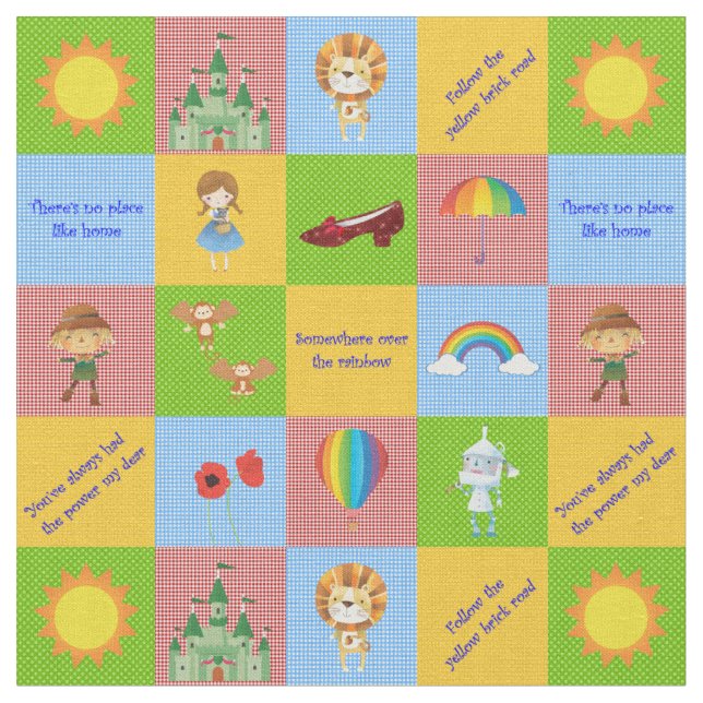 Wizard of Oz Quilt Blocks Red/Green Fabric (Close Up)