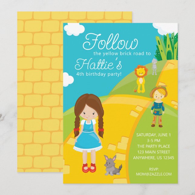 Wizard of Oz Yellow Brick Road Birthday Invitation (Front/Back)