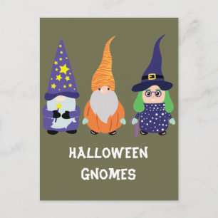 Wizard Pumpkin Witch Halloween Gnomes Holiday Postcard