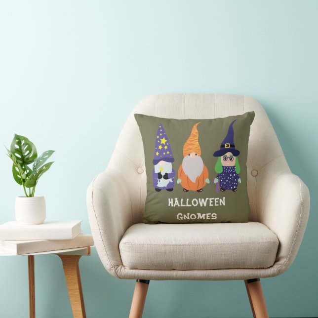 Wizard Pumpkin Witch Halloween Gnomes Throw Pillow (Chair)