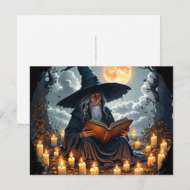 Wizard reading a Book - Wicca Halloween 2 Postcard (Front/Back)