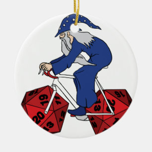 Wizard Riding Bike With 20 Sided Dice Wheels Ceramic Ornament