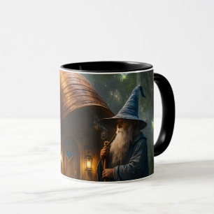 Wizard snail shell cottage fantasy black combo mug
