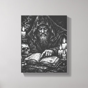 Wizard Studying the Grimoire — by BurnsInHell Canvas Print