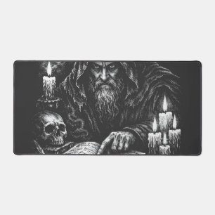 Wizard Studying the Grimoire — by BurnsInHell Desk Mat