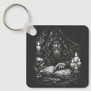 Wizard Studying the Grimoire — by BurnsInHell Keychain