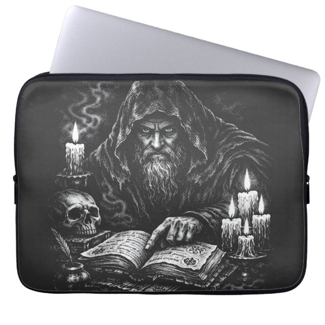 Wizard Studying the Grimoire — by BurnsInHell Laptop Sleeve (Front)
