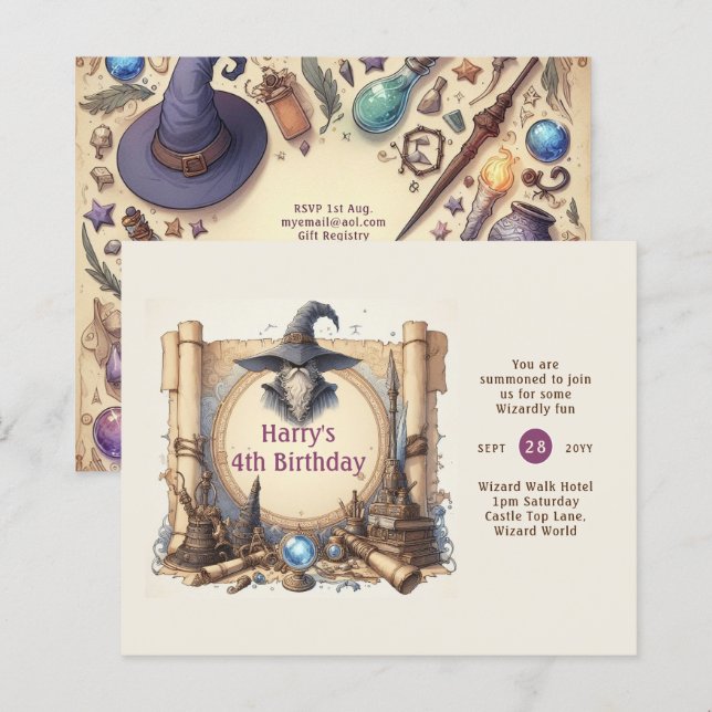 Wizard Theme Party Magical Vintage Wands Hats (Front/Back)