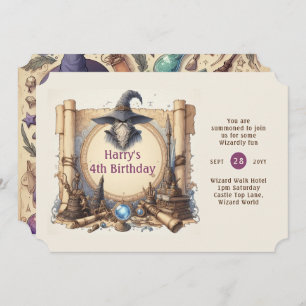 Wizard Theme Party Magical Vintage Wands Hats Invitation