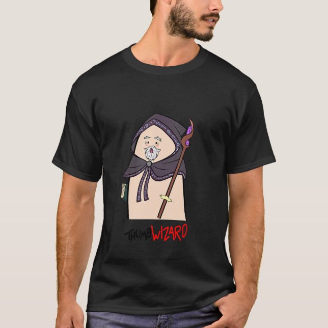 Wizard  Thumb Ironic Fantasy T-Shirt (Front)