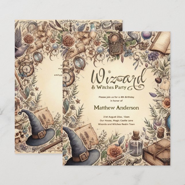 Wizard Witches Party Magical Vintage Wands Hats (Front/Back)