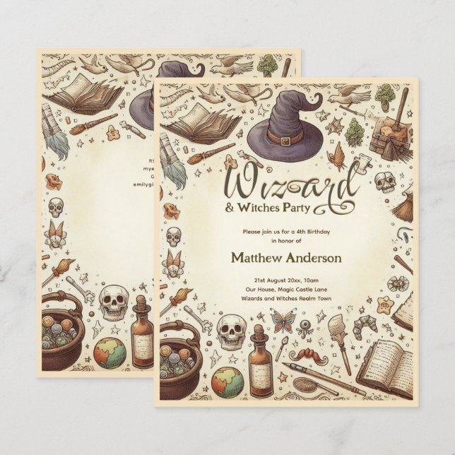 Wizard Witches Party Magical Wands Hats Vintage (Front/Back)