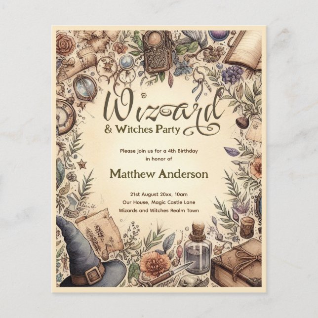 Wizard Witches Party Vintage Magical Wands Hats Flyer (Front)