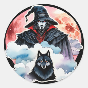 Wizard with a Wolf - Halloween Fan Fun 1 Classic Round Sticker