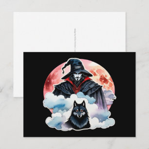 Wizard with a Wolf - Halloween Fan Fun 1 Postcard