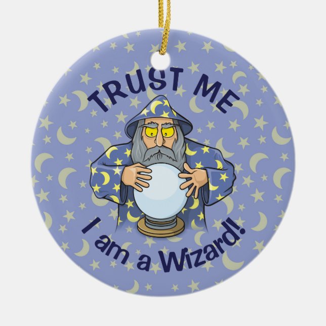 Wizard with Ball Ceramic Ornament (Front)