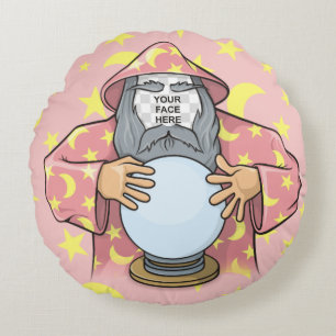 Wizard with your face round pillow