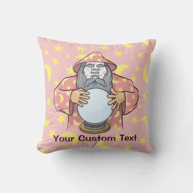 Wizard with your face throw pillow (Front)