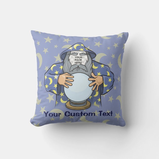 Wizard with your face throw pillow (Front)