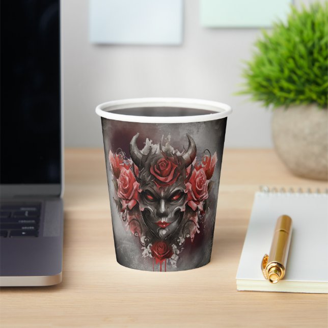 Wizardry | Dark Horned Demon with Glowing Red Eyes Paper Cups (Insitu)
