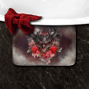 Wizardry Red Eyed Smoky Demon Beast with Roses Bath Mat