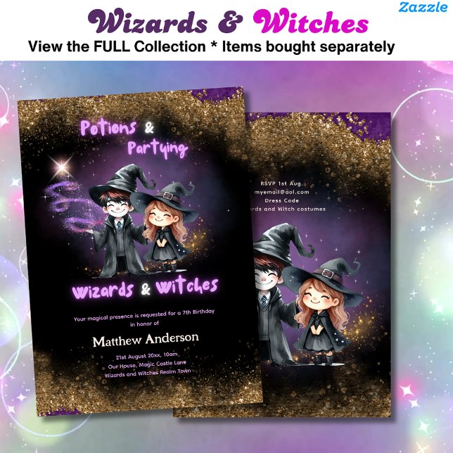 Wizards and Witches Son's Daughters Birthday Magic Invitation (Creator Uploaded)