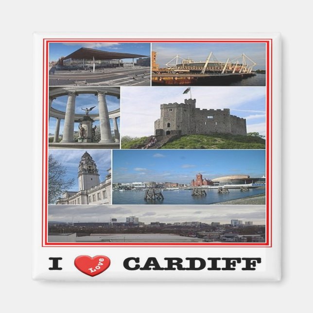 WLS021 CARDIFF I LOVE, Wales, Europe, Fridge Magnet (Front)