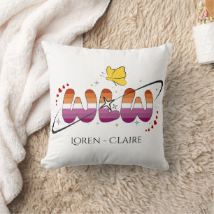 WLW Sunset Lesbian Flag Butterfly Throw Pillow