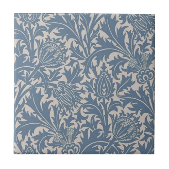 Wm Morris Arts & Crafts Blue Thistle Repro Tile (Front)