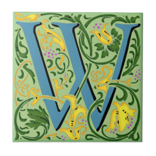 Wm Morris Ornate Initial "W" Letter Ceramic Tile  
