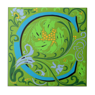 Wm Morris Ornate Letter "C" Initial Ceramic Tile