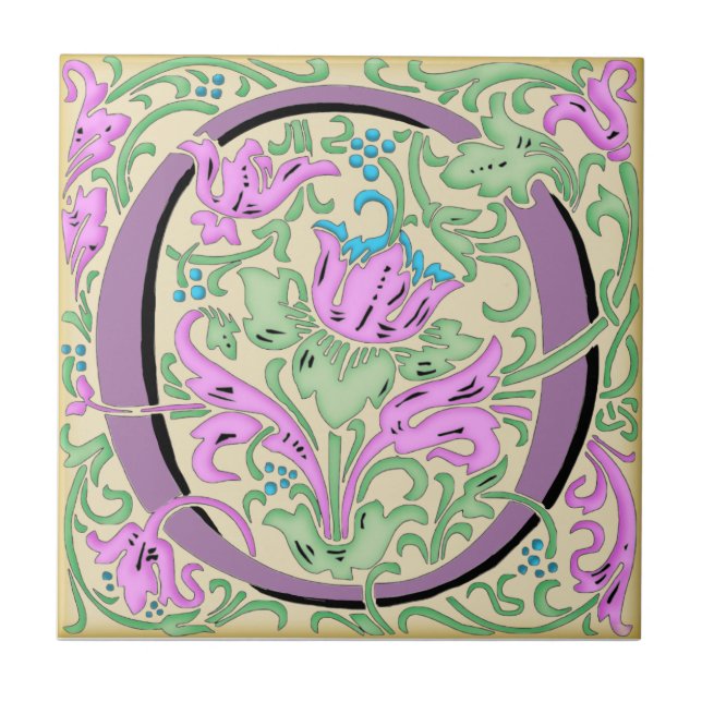 Wm Morris Ornate Letter "O" Initial Ceramic Tile   (Front)