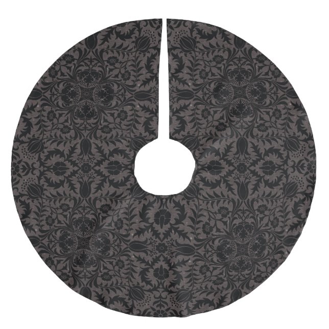 Wm Morris Seamless Vine Black Charcoal Pattern Brushed Polyester Tree Skirt (Front)