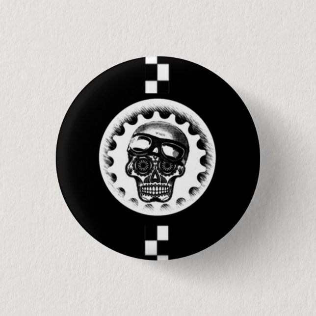W'nR'n Cafe Racer Sugar Skull 1 Inch Round Button (Front)