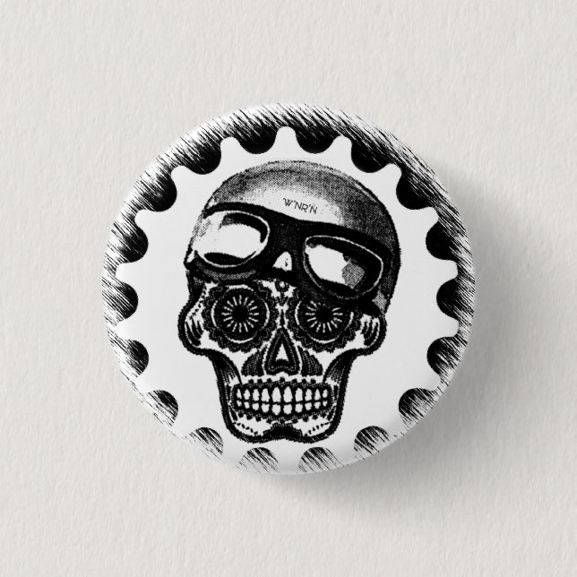 W'nR'n Sugar Skull Cafe Racer 1 Inch Round Button (Front)
