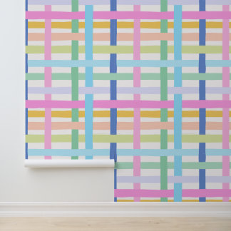 Wobbly Bright Rainbow Plaid - Maximalist Girly Wallpaper