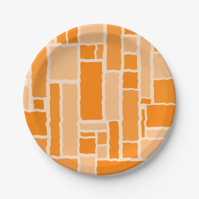 Wobbly Modulus Retro Modern Geometric Orange Paper Plate (Front)