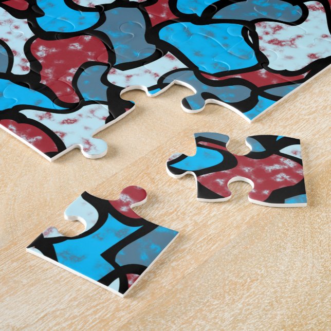 Wobbly Red White and Blue Mosaic Tile Pattern Jigsaw Puzzle (Side)