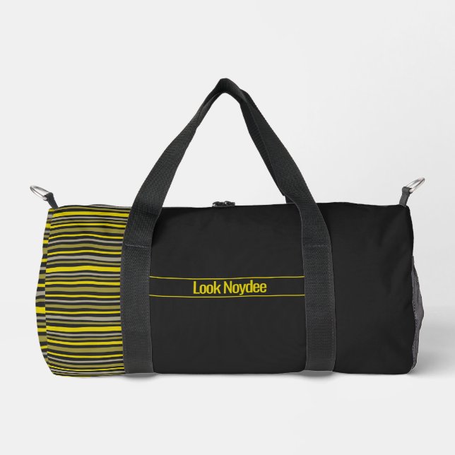 Wobbly Stripes, Yellow and Black Duffle Bag (Front)