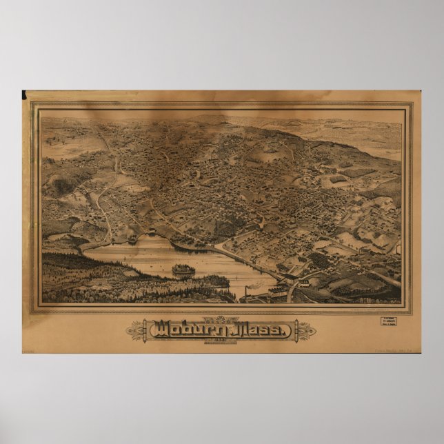 Woburn Massachusetts 1883 Antique Panoramic Map Poster (Front)