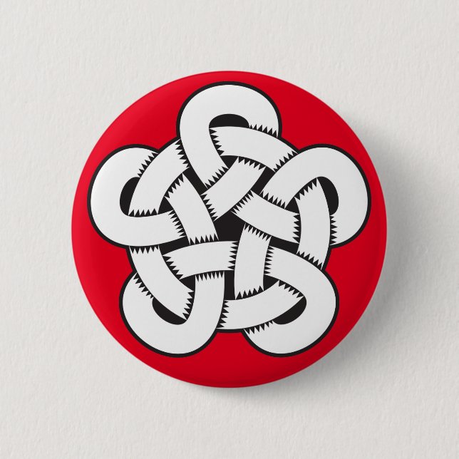 wodcut style quintuple knot 2 inch round button (Front)