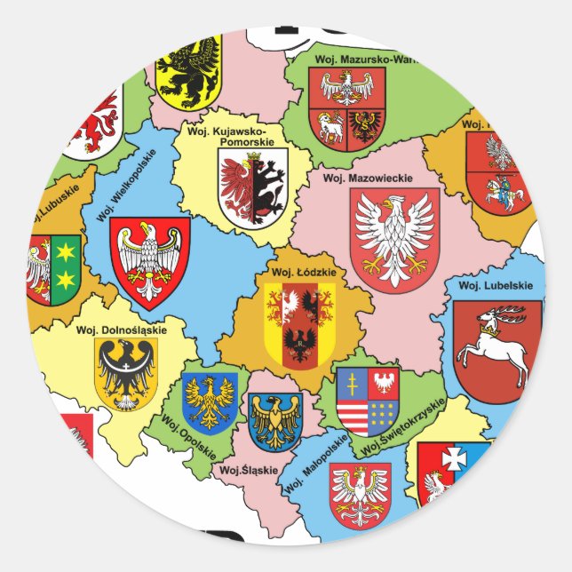 Wojewodztwa Polski_mapa Classic Round Sticker (Front)